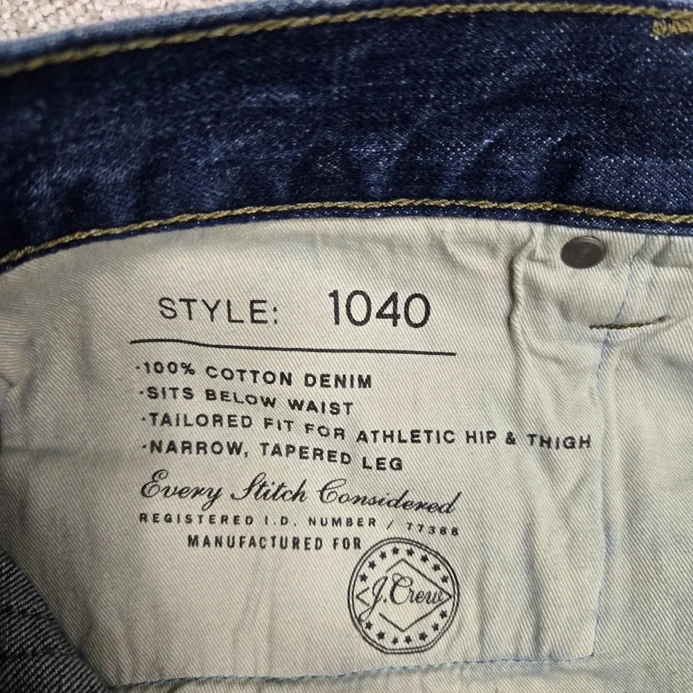 J Crew Jeans Mens 36x32 Blue 1040 Straight Leg Tapered Denim 100% Cotton NEW